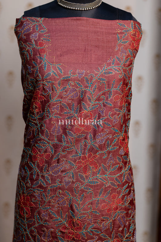 RUST BROWN KANTHA TUSSAR SUIT SET