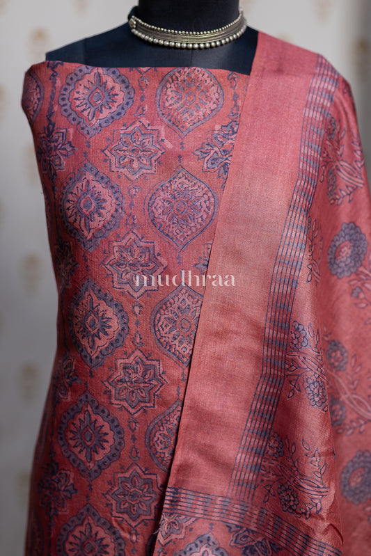 BRICK RED AJRAKH TUSSAR SUIT SET
