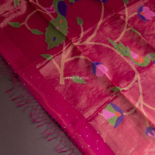 RANI PINK HANDWOVEN PAITHANI MUSLIN SILK SAREE