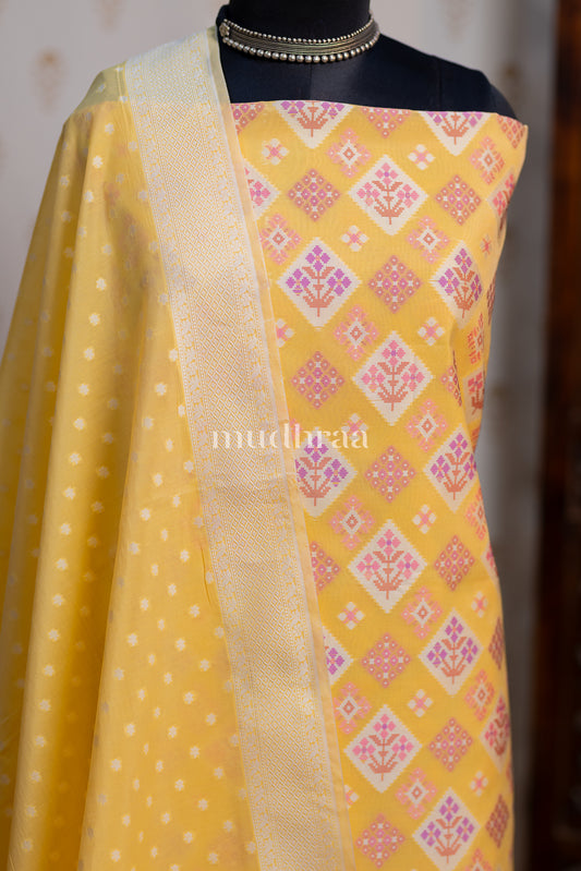 LEMON YELLOW HANDWOVEN COTTON SUIT SET