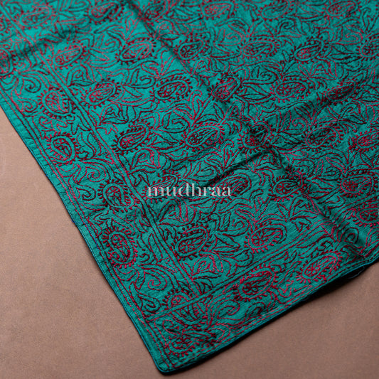 BOTTLE GREEN & MAROON CHIKANKARI TUSSAR SAREE