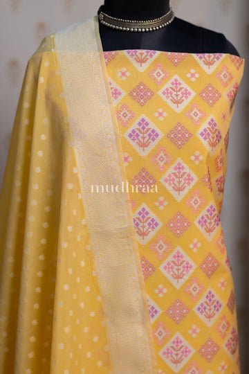LEMON YELLOW HANDWOVEN COTTON SUIT SET