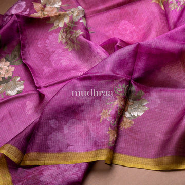 RANI PINK & GREEN PRINTED KOTA TUSSAR SAREE