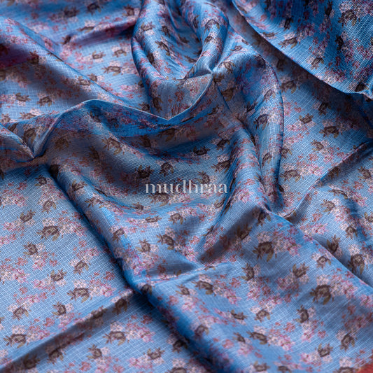 AZURE BLUE PRINTED KOTA TUSSAR SAREE