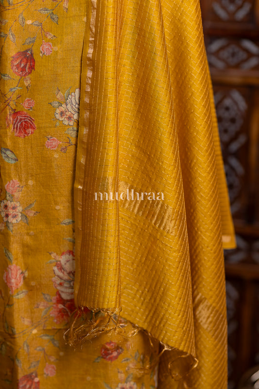 MUSTARD TISSUE-CHANDERI SUIT SET