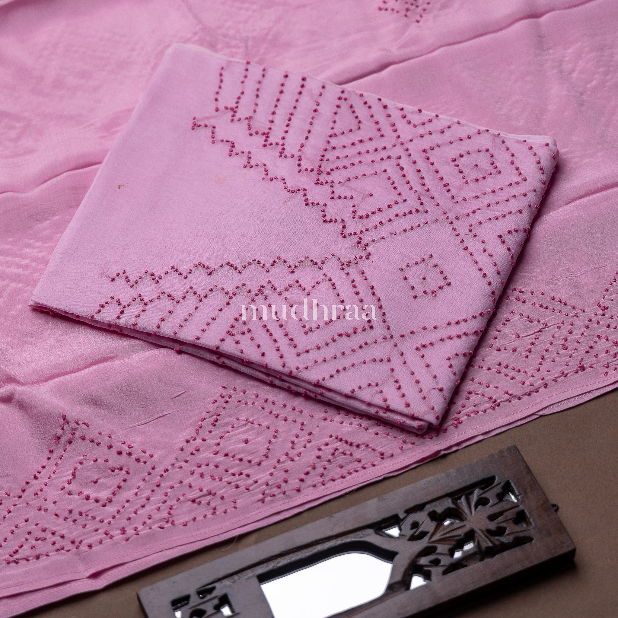 PINK FRENCH-KNOT KORA ORGANZA SUIT SET