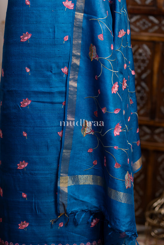 COBALT BLUE PICHWAI TUSSAR SUIT SET