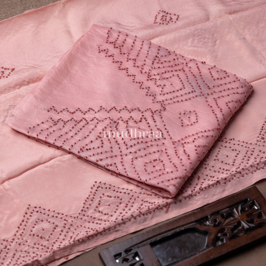PEACH FRENCH-KNOT KORA ORGANZA SUIT SET