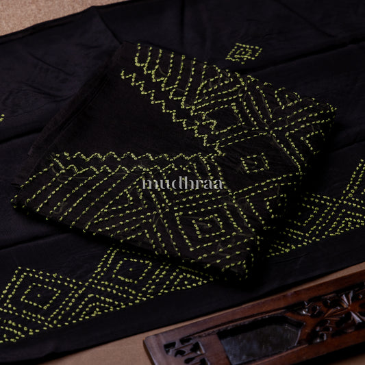 BLACK FRENCH-KNOT KORA ORGANZA SUIT SET
