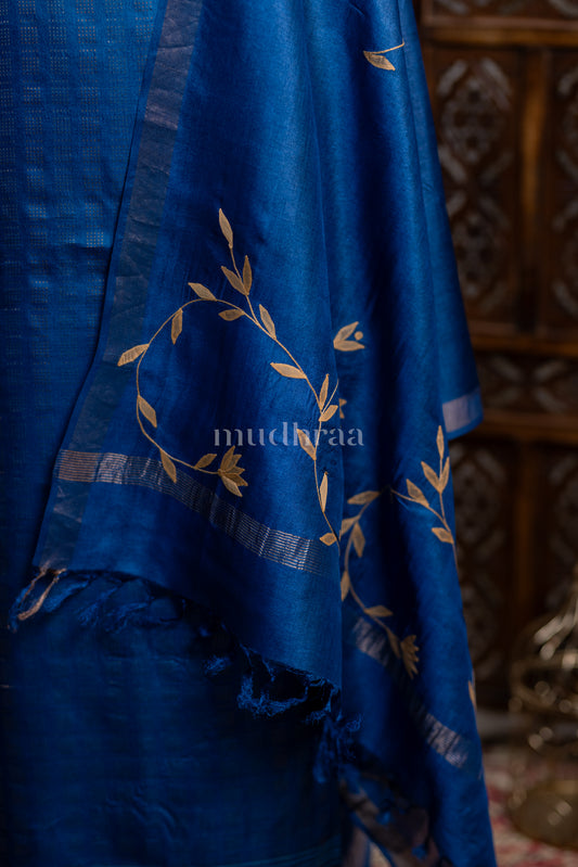 COBALT BLUE APPLIQUE TUSSAR SUIT SET