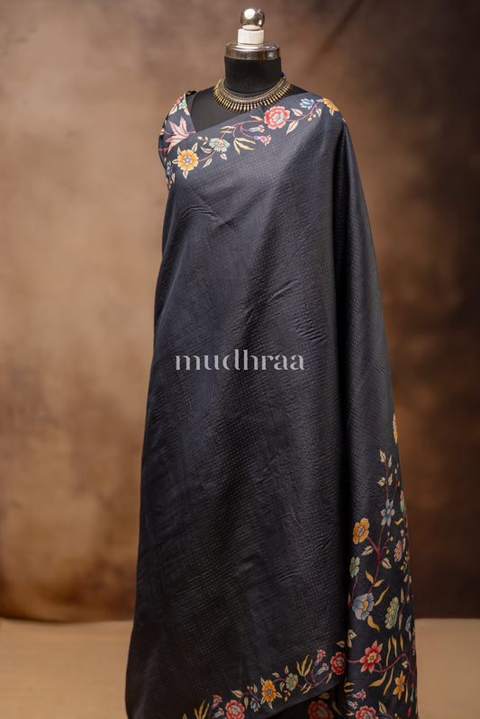 CHARCOAL ZARI WOVEN TUSSAR SILK SAREE