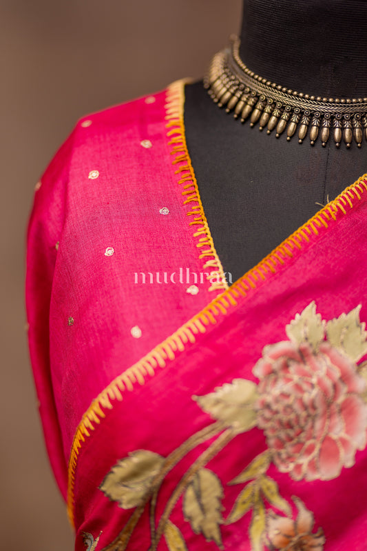 ROUGE PINK EMBROIDERED TUSSAR SAREE
