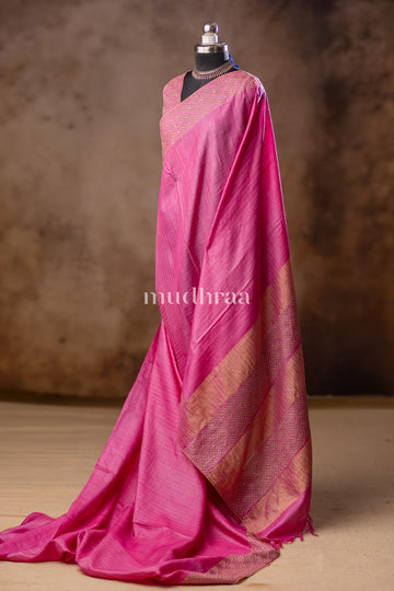 TAFFY PINK ZARI TUSSAR SAREE