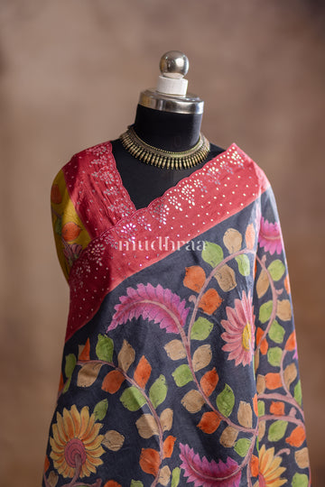 BLACK & MAROON KALAMKARI TUSSAR SAREE