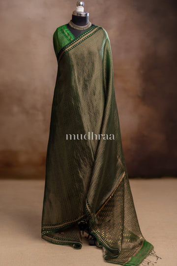 FOREST GREEN SEQUIN MUSLIN TISSUE SILK SAREE