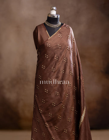COFFEE BROWN EMBROIDERED TUSSAR SAREE