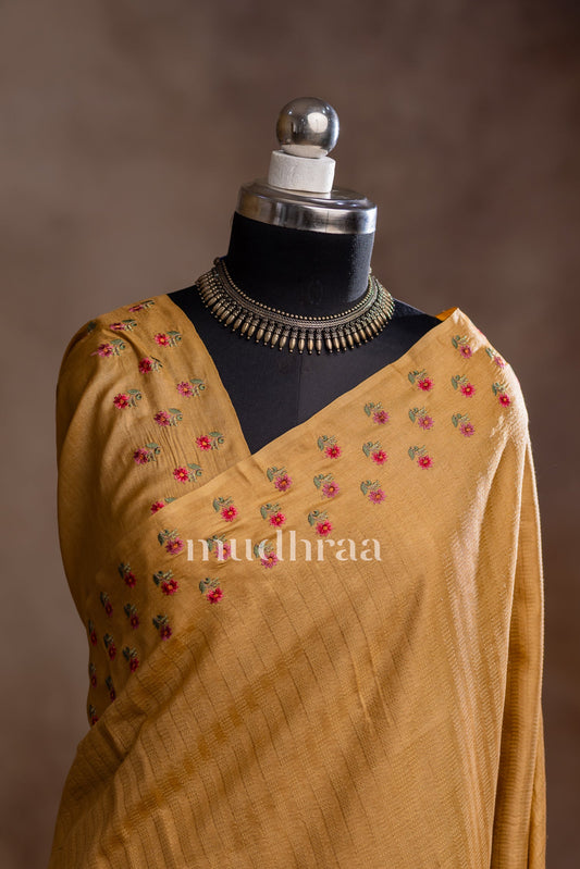 BISCUIT HANDWOVEN EMBROIDERED TUSSAR SAREE