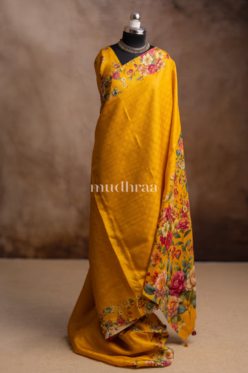 AMBER WOVEN SELF-CHECKERED TUSSAR SILK SAREE