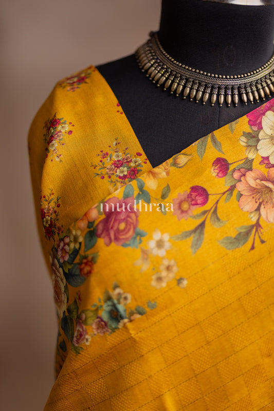 AMBER WOVEN SELF-CHECKERED TUSSAR SILK SAREE