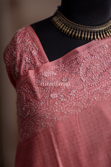 BLUSH PINK CHIKANKARI TUSSAR SAREE