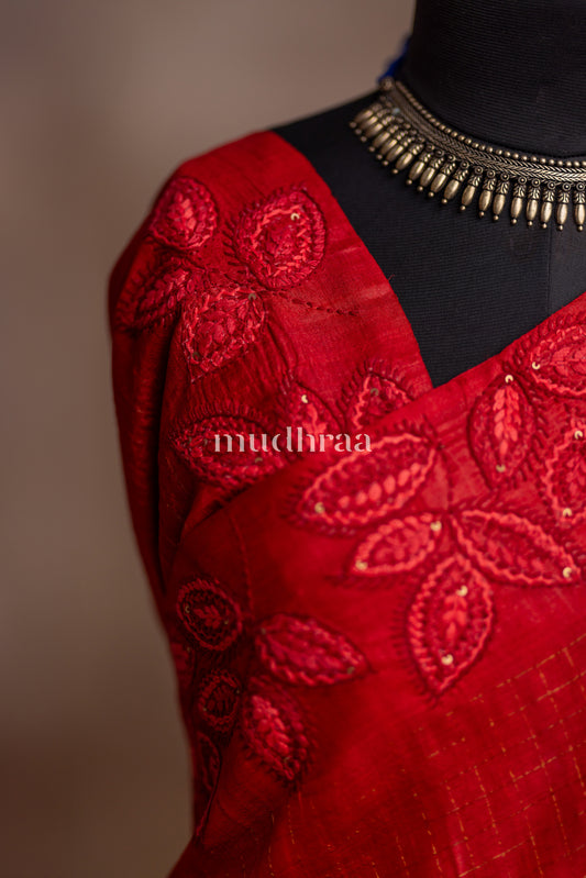 SCARLET ZARI KATTAM EMBROIDERED SAREE