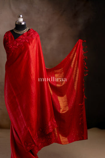 SCARLET ZARI KATTAM EMBROIDERED SAREE