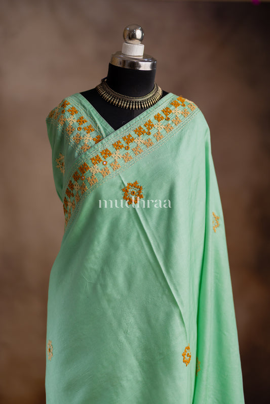 AQUA-GREEN KUTCH TUSSAR SAREE
