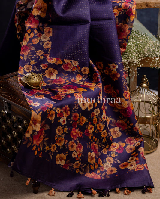 MIDNIGHT BLUE ZARI WOVEN TUSSAR SILK SAREE