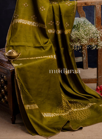 MEHANDI GREEN EMBROIDERED TUSSAR SAREE
