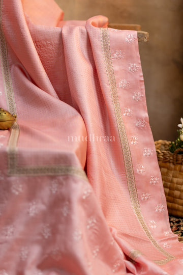 MISTY ROSE EMBROIDERED TUSSAR SILK SAREE