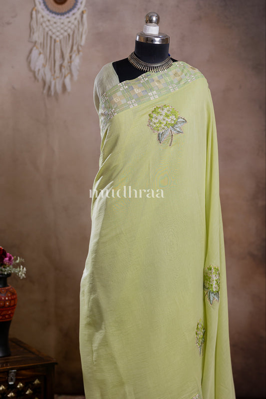 LIME GREEN MUL COTTON SAREE