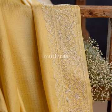PASTEL YELLOW CHIKANKARI TUSSAR SAREE
