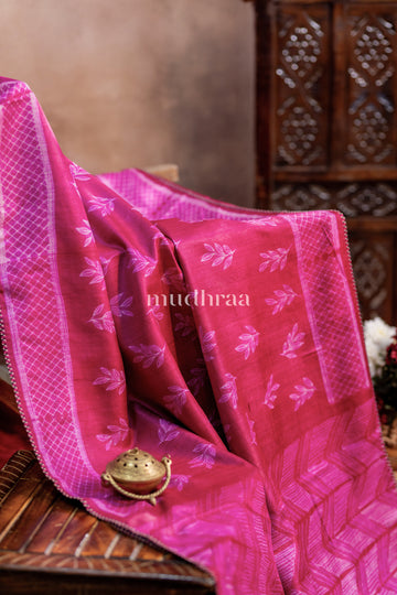 MAGENTA & CHARCOAL NUI-SHIBORI TUSSAR SAREE