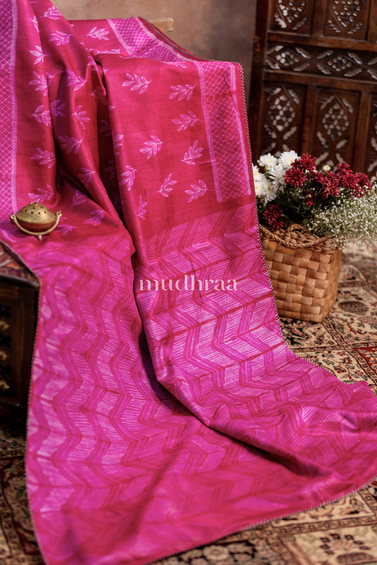 MAGENTA & CHARCOAL NUI-SHIBORI TUSSAR SAREE
