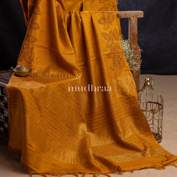 MUSTARD ZARI KATTAM EMBROIDERED SAREE