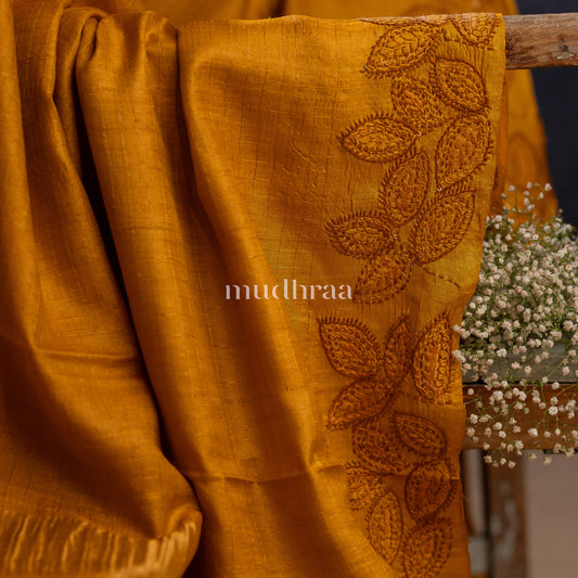 MUSTARD ZARI KATTAM EMBROIDERED SAREE