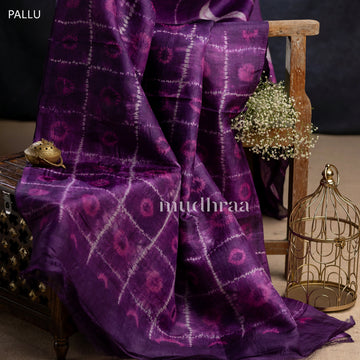 DEEP PURPLE SHIBORI STRIPED TUSSAR SILK SAREE