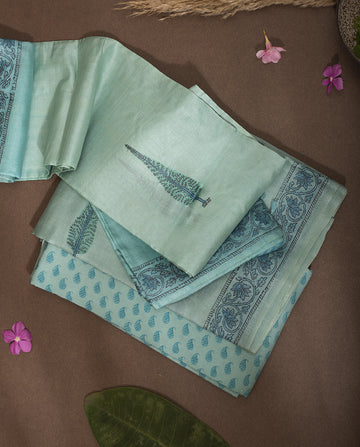 SEA BLUE HANDBLOCKED TUSSAR SALWAR SET