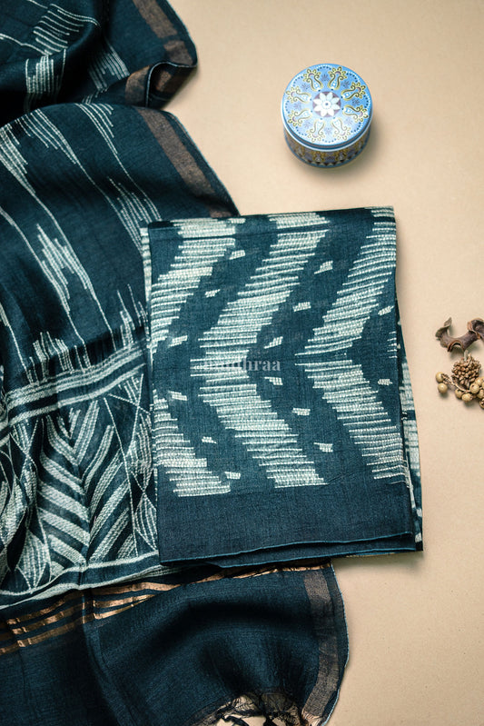 Teal Blue Moonga Tussar Shibori Suit Set