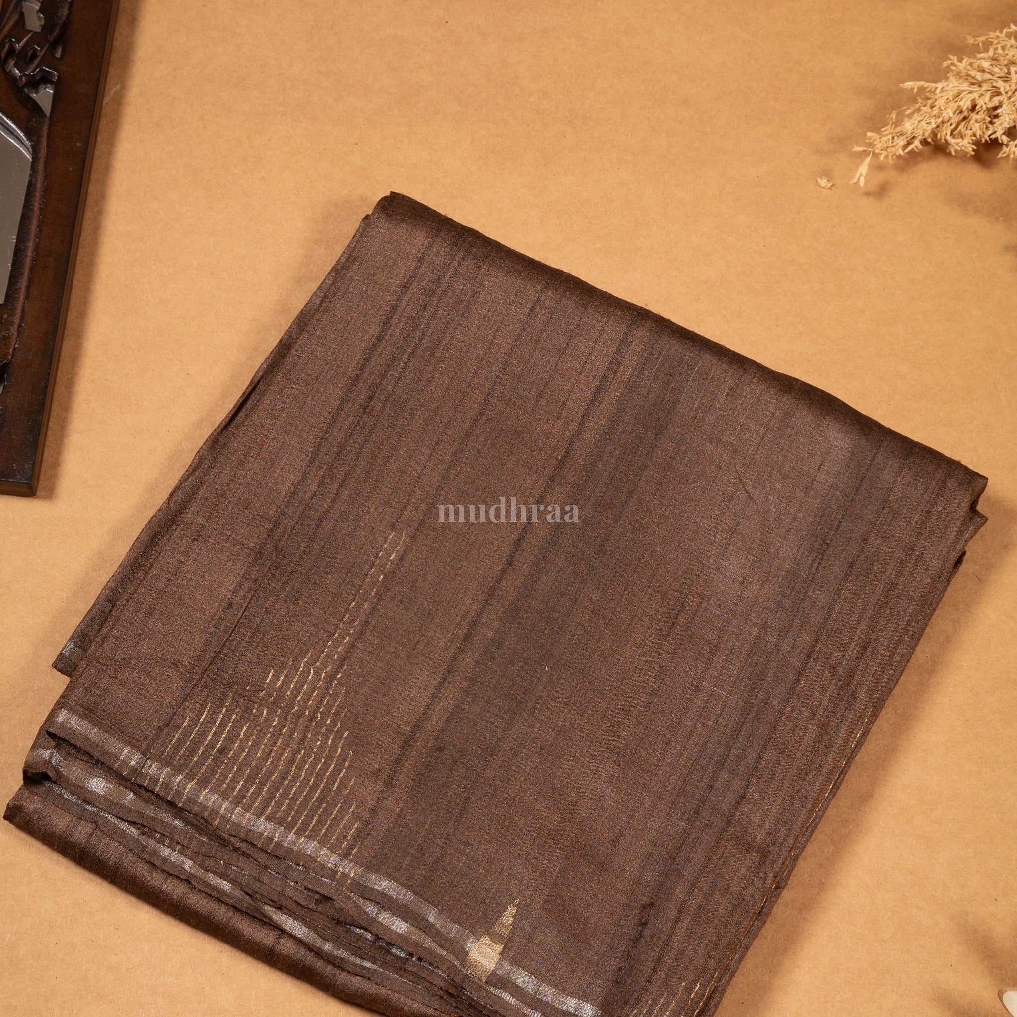 BROWN PURE TUSSAR SILK SAREE