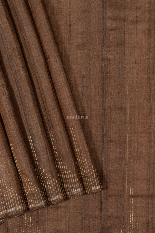 BROWN PURE TUSSAR SILK SAREE