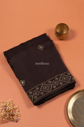 Mocha Brown Organza Kutch Work Saree