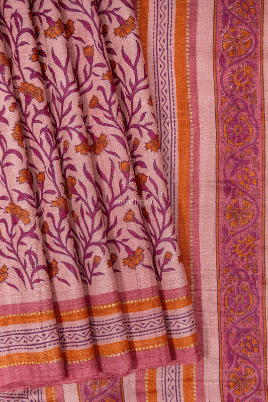 Dusty Plum pure tussar silk saree