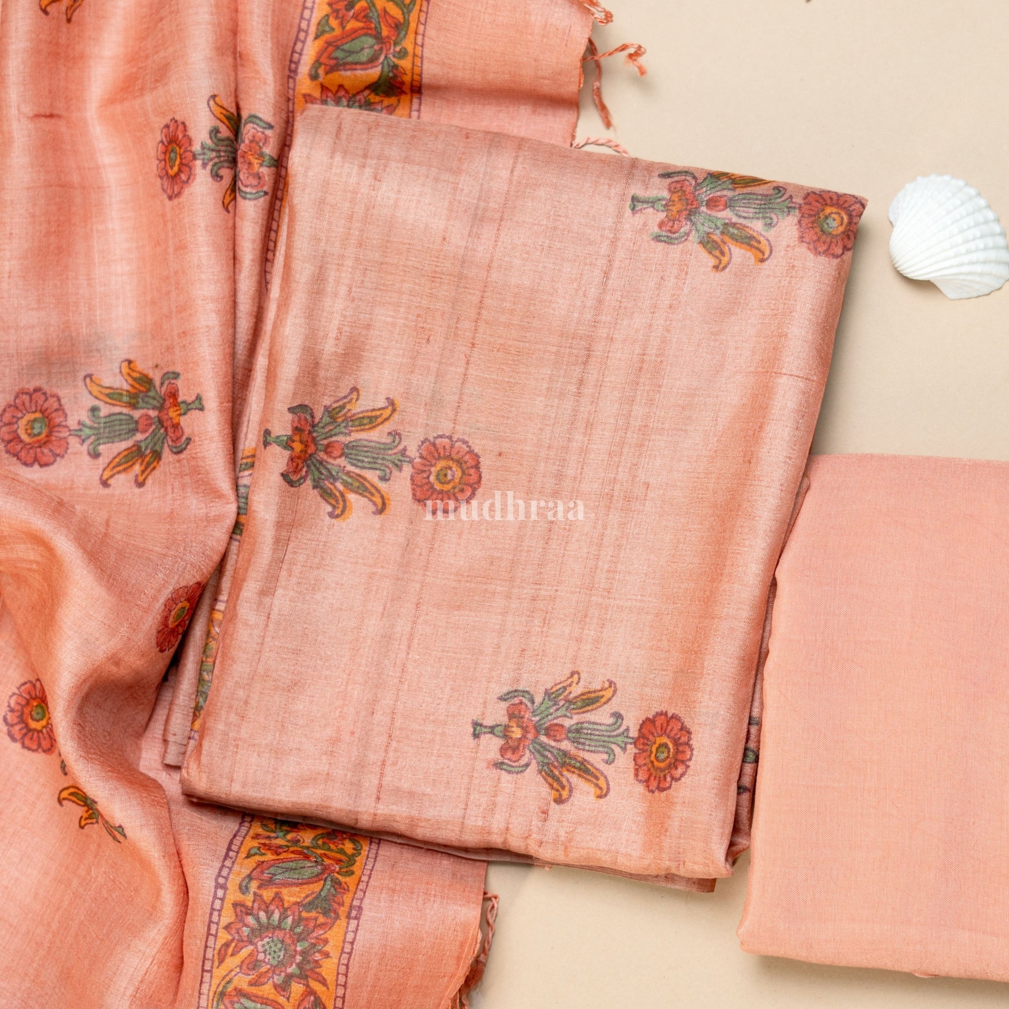 Peach and Pista Tussar Suit Set