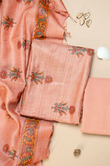 Peach and Pista Tussar Suit Set