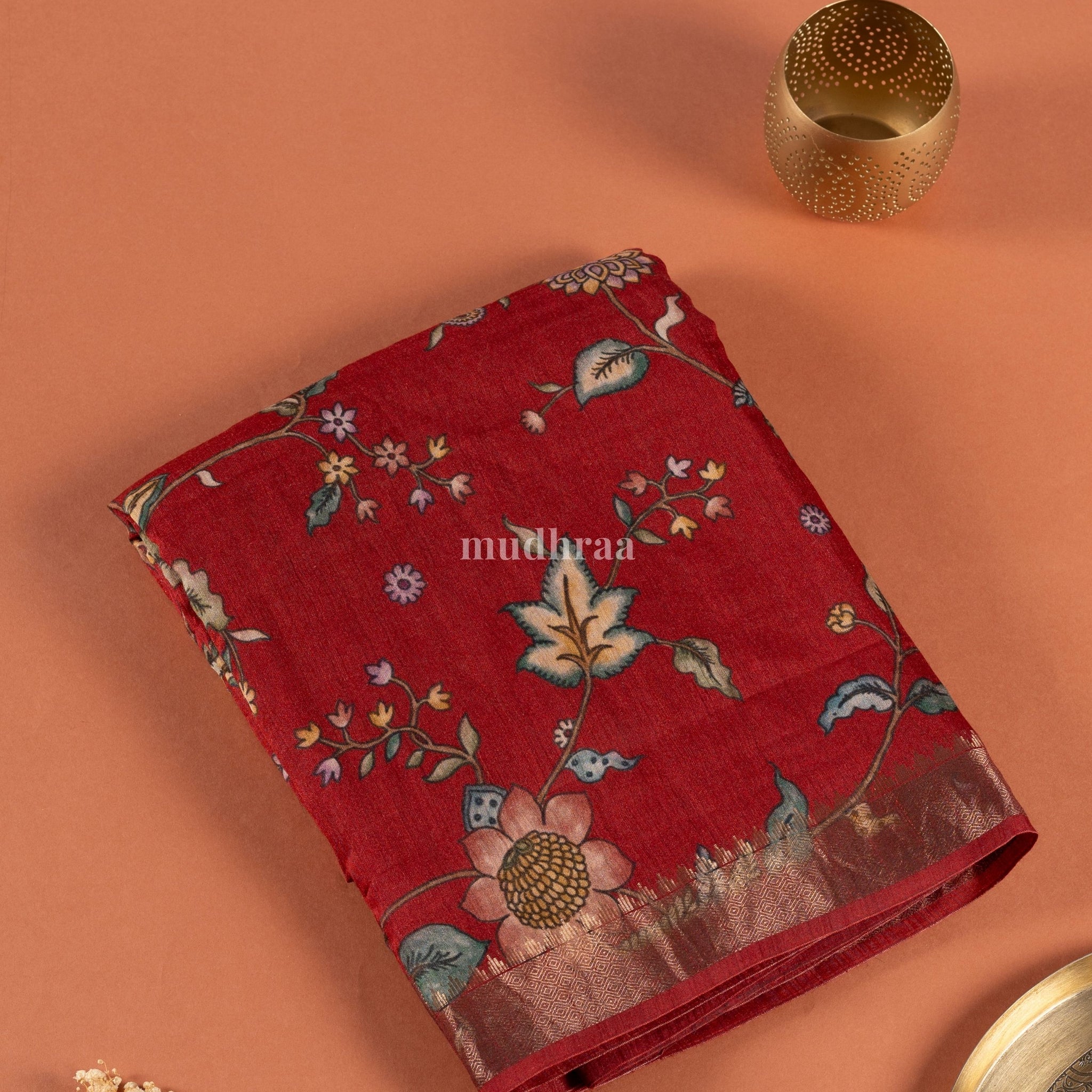 Red Moonga Tussar Saree