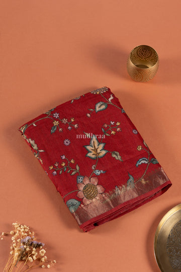 Red Moonga Tussar Saree