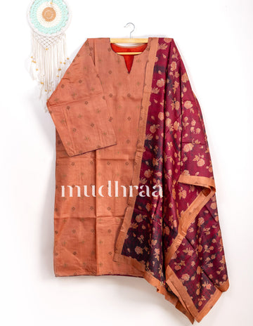 Sandstone & Maroon semi-stitched tussar suit set