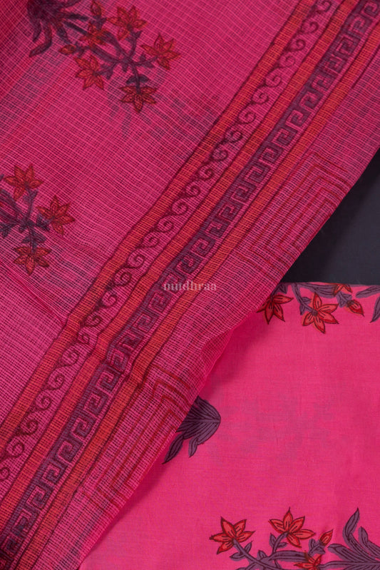 BRIGHT PINK & ORANGE HANDBLOCK PRINTED COTTON SUIT SET