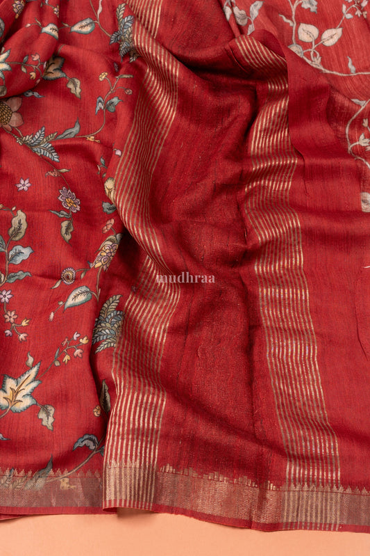 Red Moonga Tussar Saree